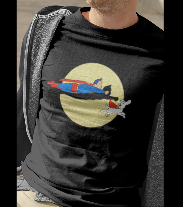Superman And Krypto X The Adventures Of Tintin Super Tintin Flying Duo Moon Background T-Shirt