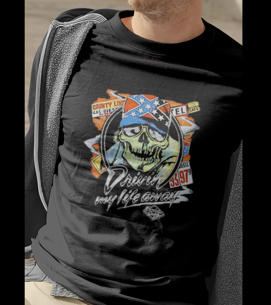 Driven My Life Away Thelma And Louise Skull With Route 66 County Line Symbols T-Shirt