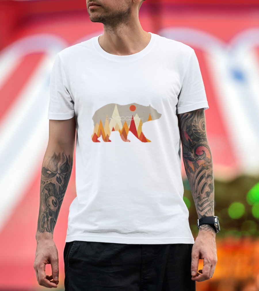Bear Go Outside Worst Case Scenario A Bear Kills You Retro Geometric Bear T-Shirt