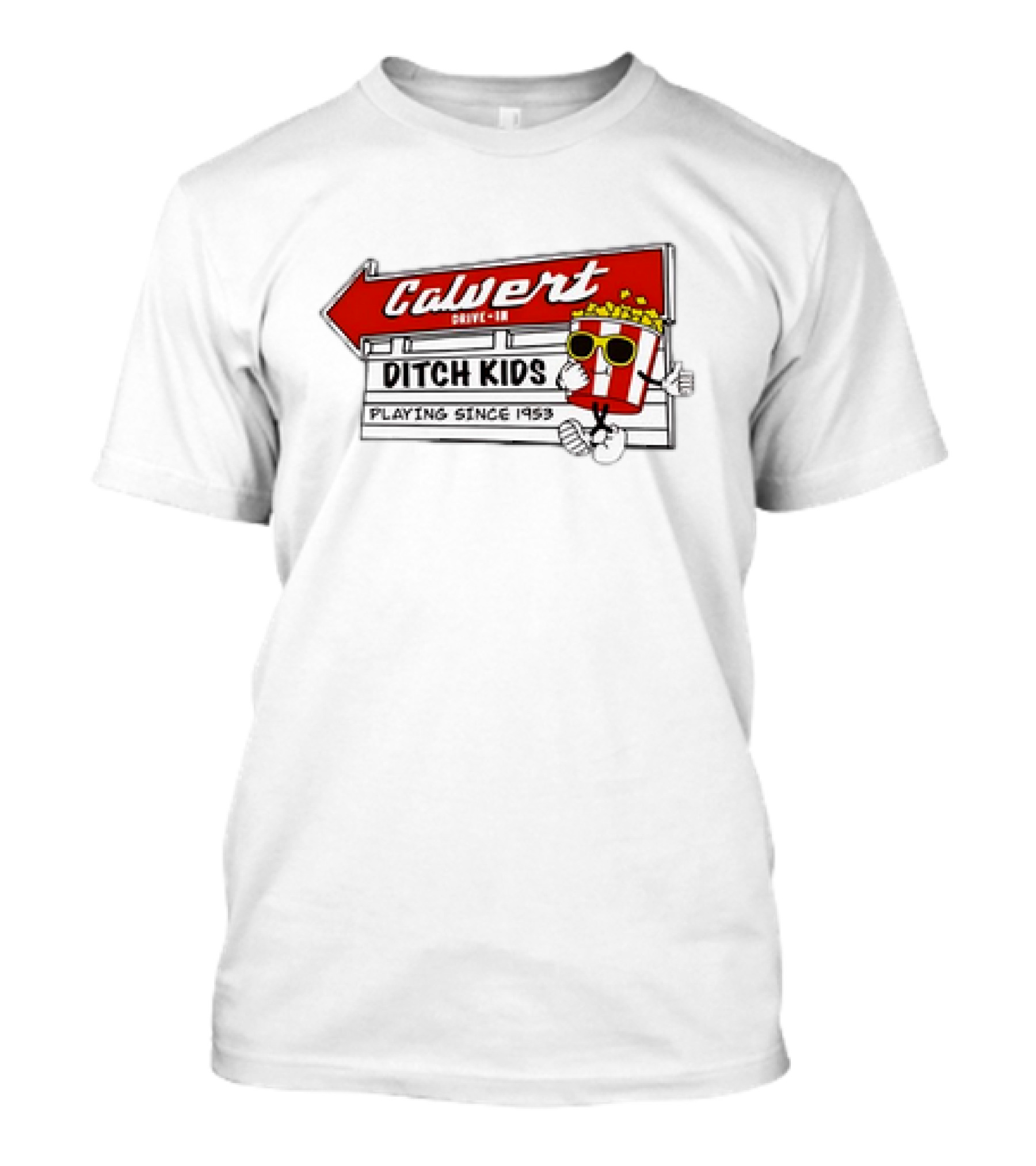 Calvert Drive-In Ditch Kids Playing Since 1953 Popcorn Character T-Shirt