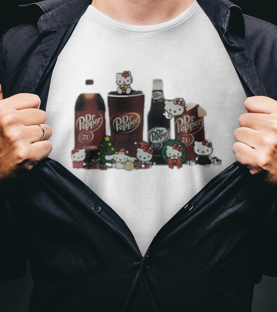 Hello Kitty Holiday With Dr Pepper Bottles And Cans T-Shirt
