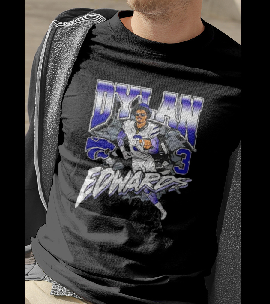 Dylan Edwards K-State Football Caricature Wildcats Number 3 T-Shirt