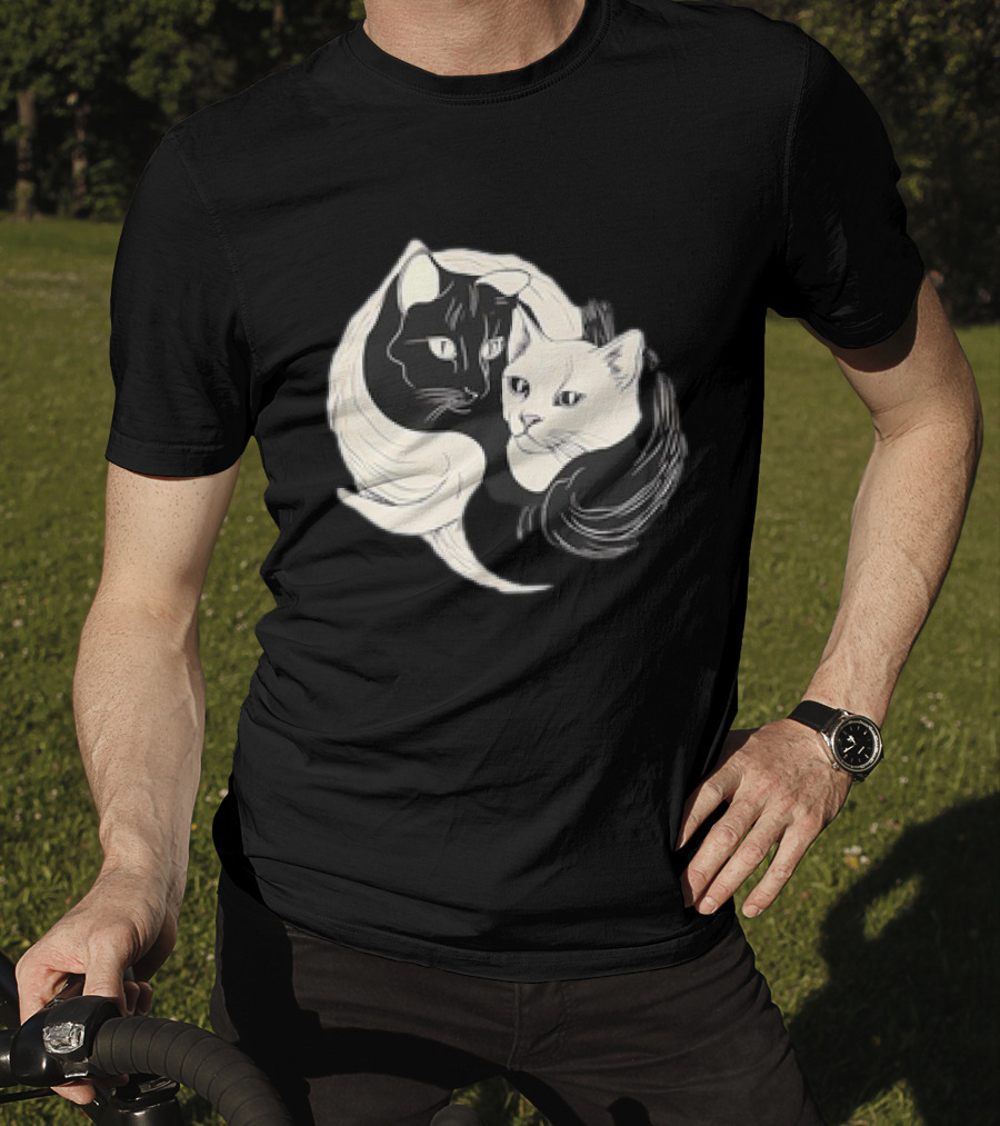 Yin Yang Cats Black And White Circle Harmony T-Shirt