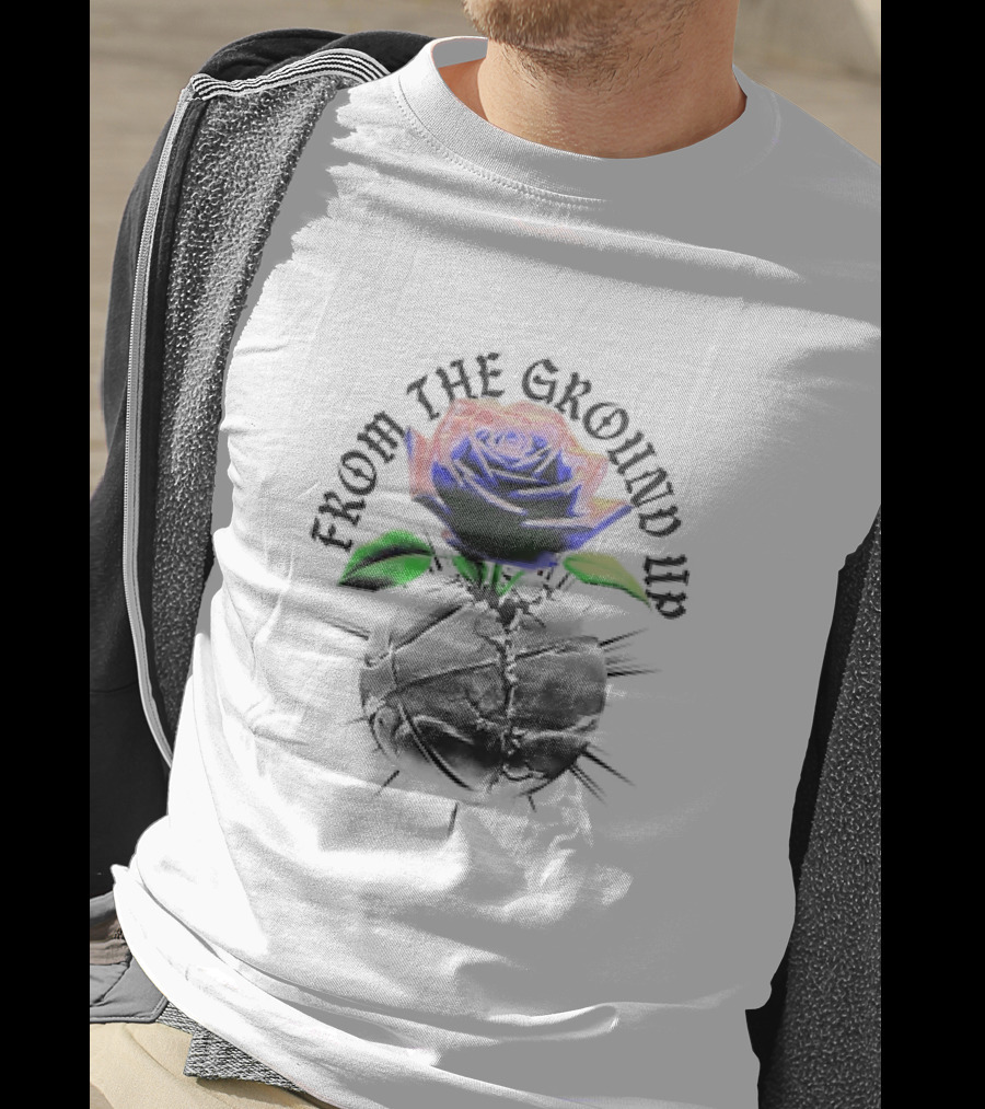 From The Ground Up Blue Rose And Cracked Earth T-Shirt