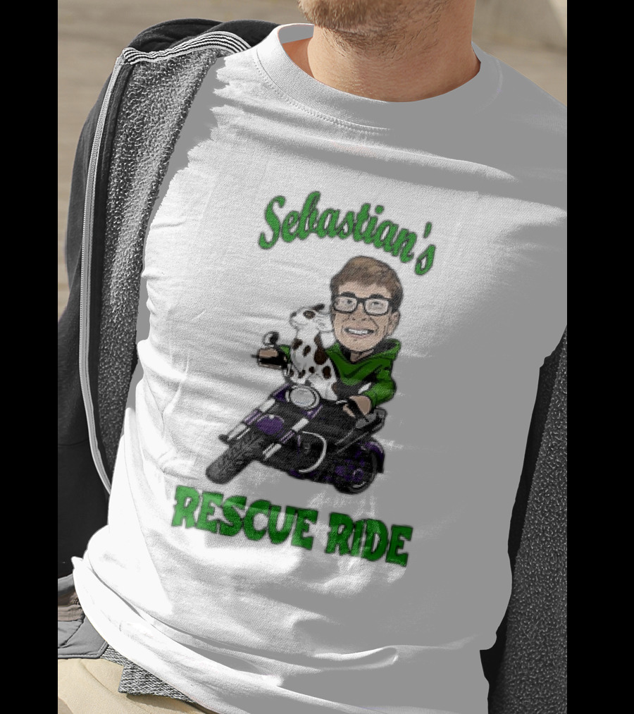 Sebastian's Rescue Ride Sebastian Rogers Motorcycle Puppy Adventure T-Shirt