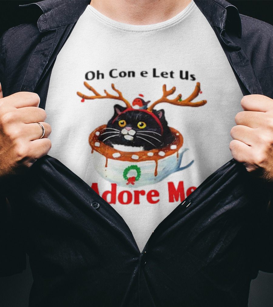 Oh Come Let Us Adore Me Cat In Reindeer Antlers T-Shirt