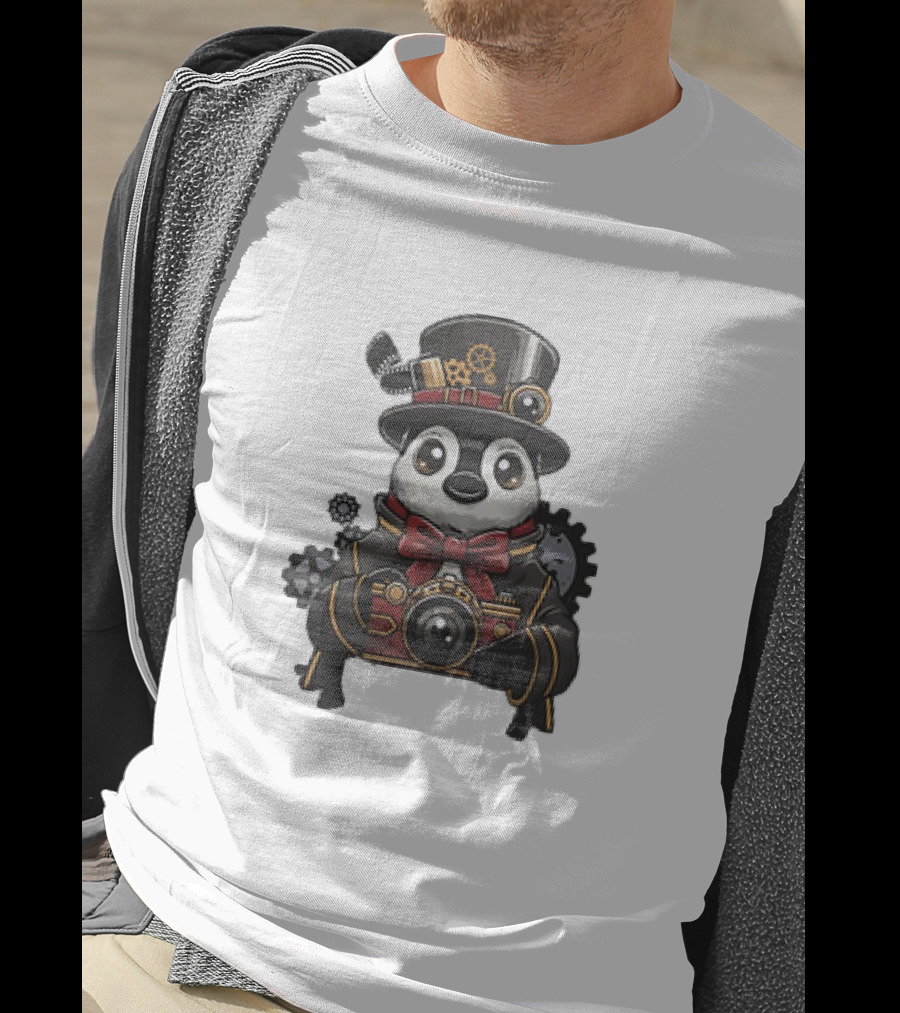 Steampunk Penguin Photographer With Gears And Vintage Camera T-Shirt