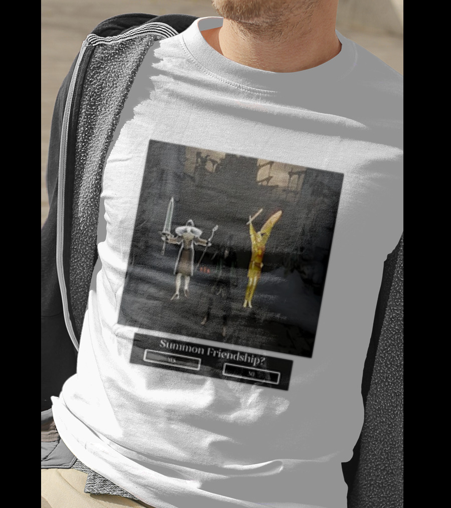 Summon Friendship? Yes No Characters With Swords And Wings T-Shirt