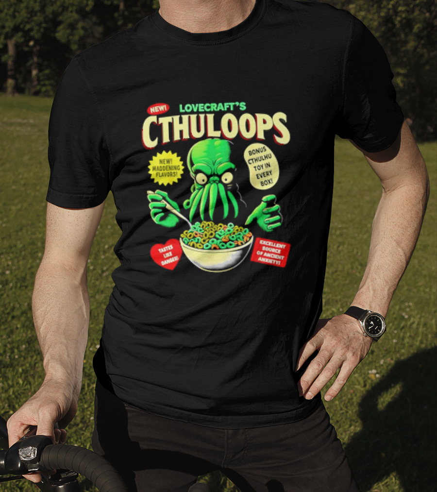 Lovecraft's Cthuloops New Maddening Flavors Bonus Cthulhu Toy IN Every Box Excellent Source Of Ancient Awakening Tastes Like Danger T-Shirt