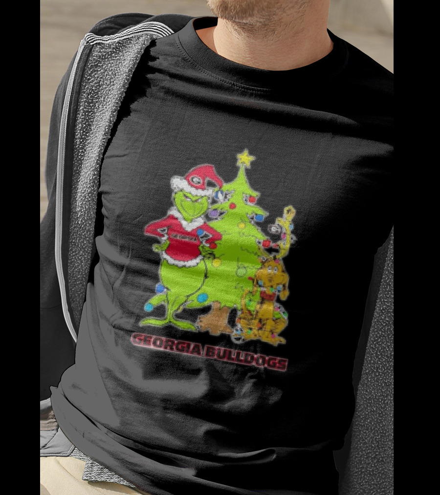 Georgia Bulldogs Grinch Christmas Tree Football T-Shirt