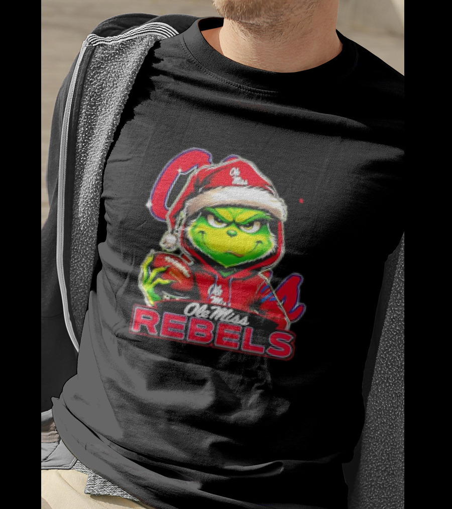 Grinch Ole Miss Rebels Christmas Football Santa T-Shirt