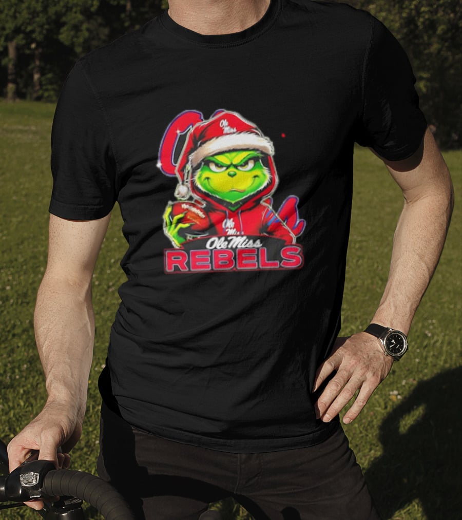 Grinch Ole Miss Rebels Christmas Football Santa T-Shirt