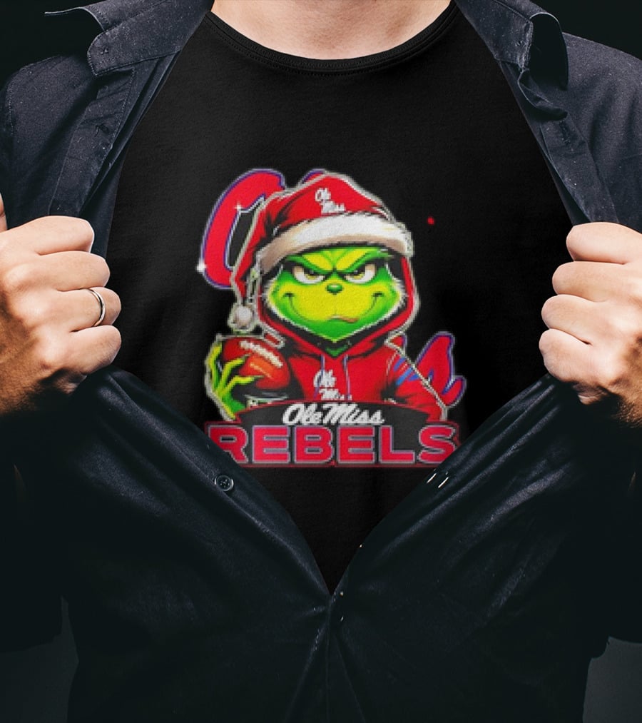Grinch Ole Miss Rebels Christmas Football Santa T-Shirt