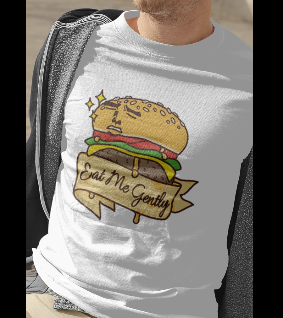Eat Me Gently Cheeseburger With Face And Stars T-Shirt
