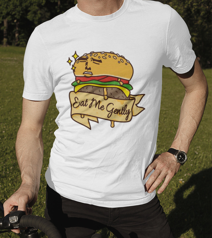 Eat Me Gently Cheeseburger With Face And Stars T-Shirt