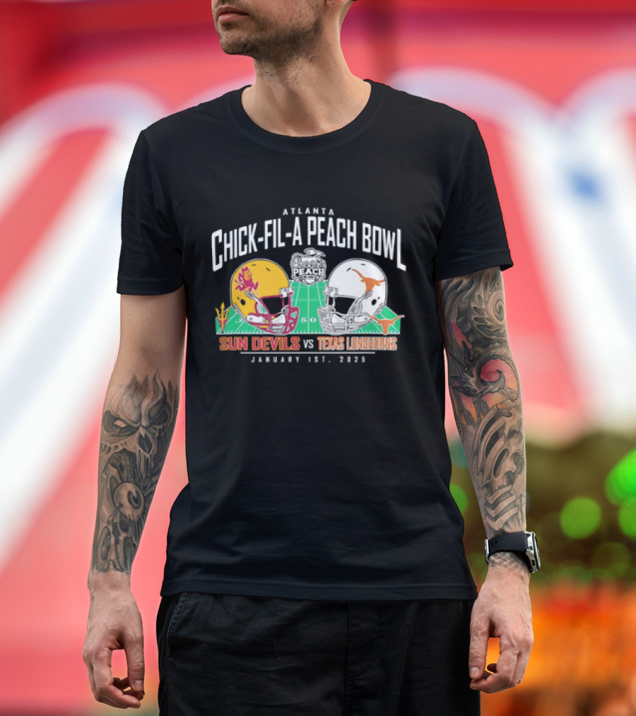 Atlanta Chick-fil-A Peach Bowl January 1st 2025 Sun Devils vs Texas Longhorns Football Matchup T-Shirt