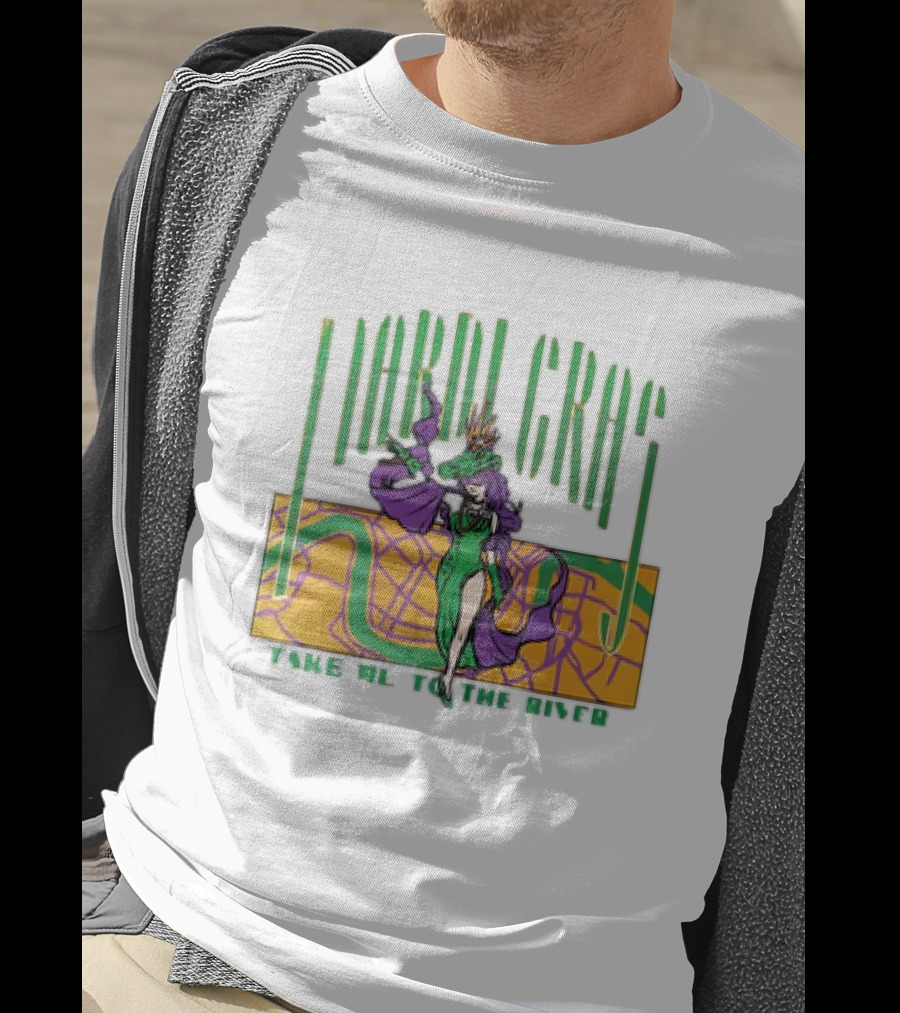 Mardi Gras Masked Dancer Take Me To The River With Map Background T-Shirt