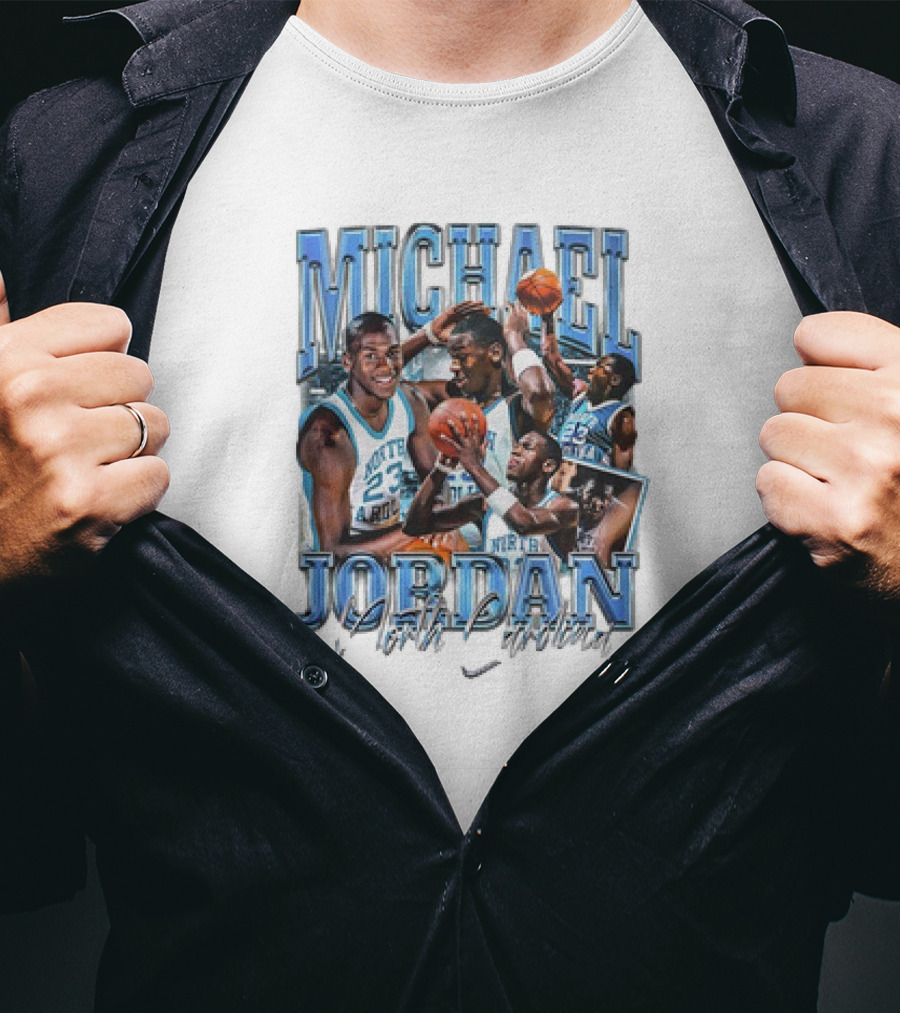 Michael Jordan North Carolina Basketball Vintage 23 Blue Graphics T-Shirt