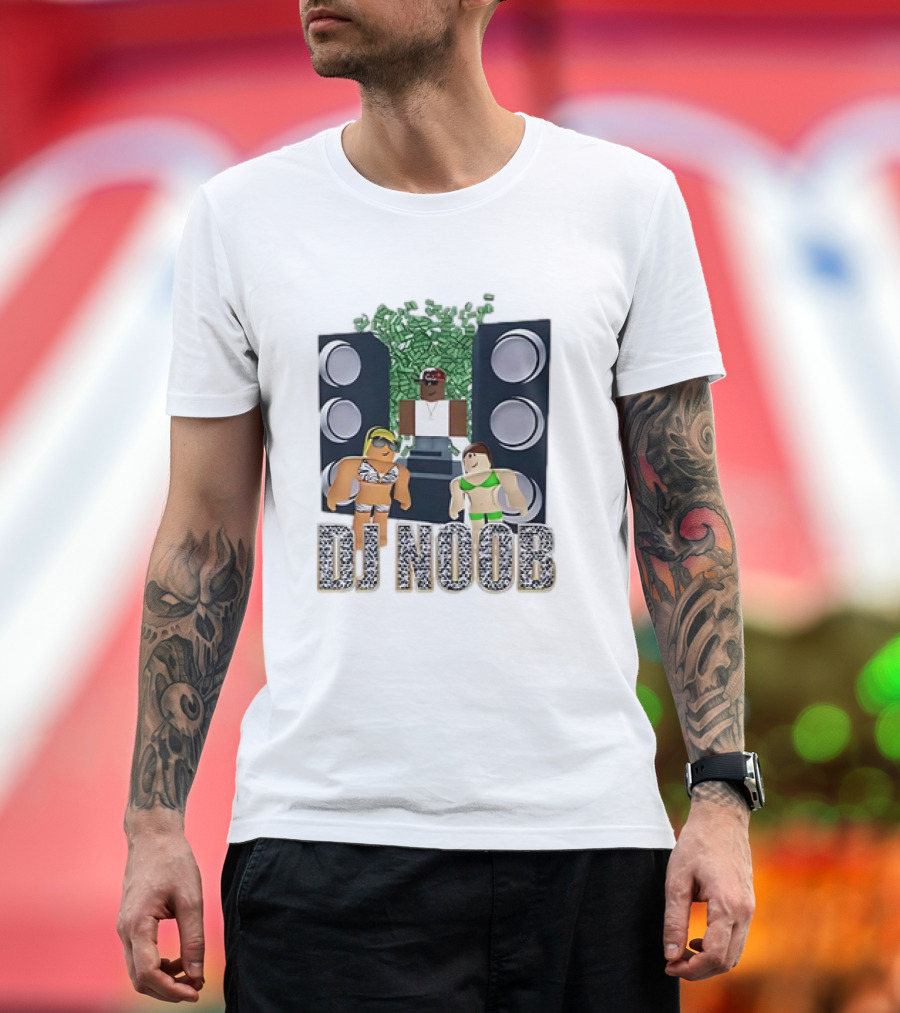 Roblox Video Game DJ Noob Party with Speakers and Characters T-Shirt