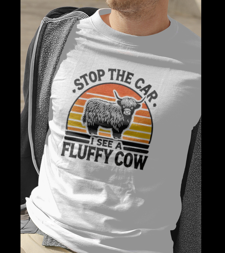 Stop The Car I See A Fluffy Cow Vintage Sunset T-Shirt