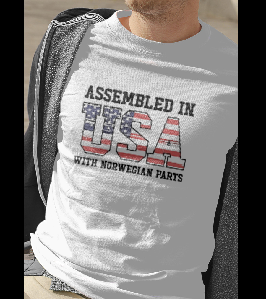 Assembled In USA Patriotic American Flag Design With Norwegian Parts T-Shirt