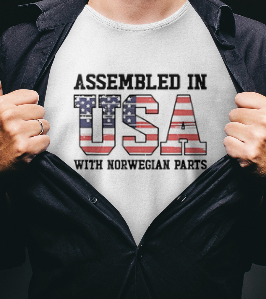 Assembled In USA Patriotic American Flag Design With Norwegian Parts T-Shirt