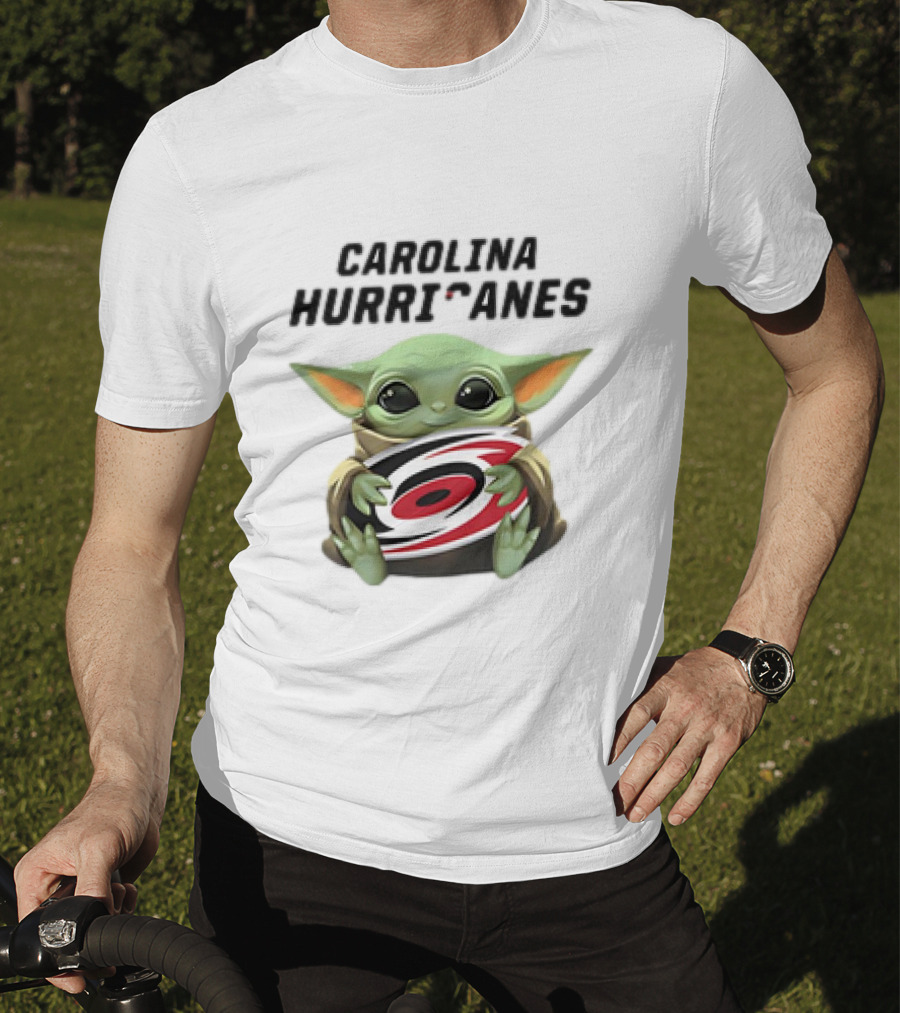 Baby Yoda Hugging Carolina Hurricanes Star Wars Crossover T-Shirt