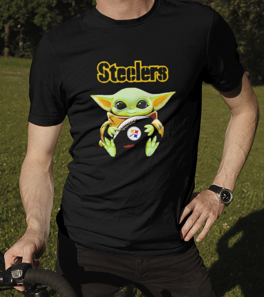 Baby Yoda Hugging Pittsburgh Steelers Football T-Shirt