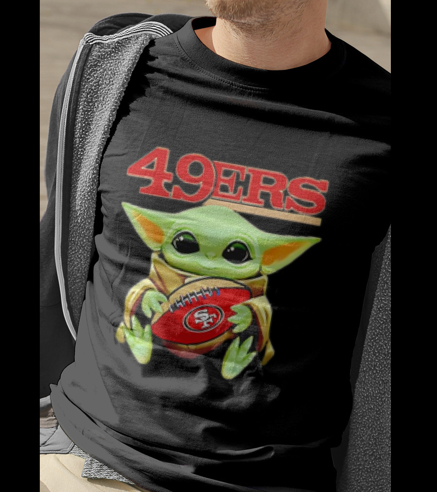 Baby Yoda Star Wars Holding San Francisco 49ers Football T-Shirt