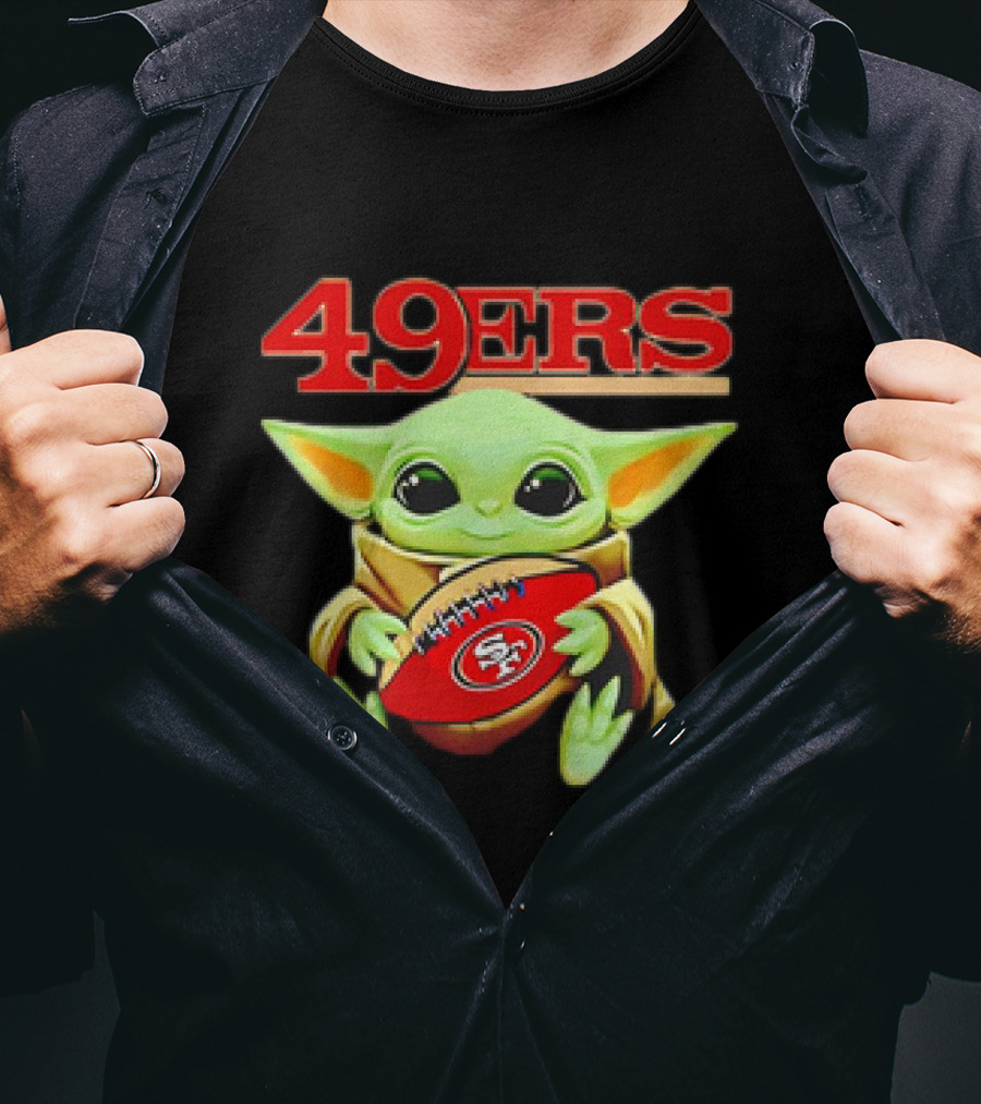Baby Yoda Star Wars Holding San Francisco 49ers Football T-Shirt