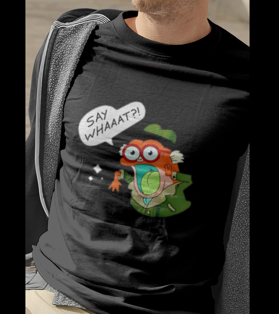 Hop Pop Plantar Amphibia Say Whaaaat Frog Cartoon Character Reaction T-Shirt