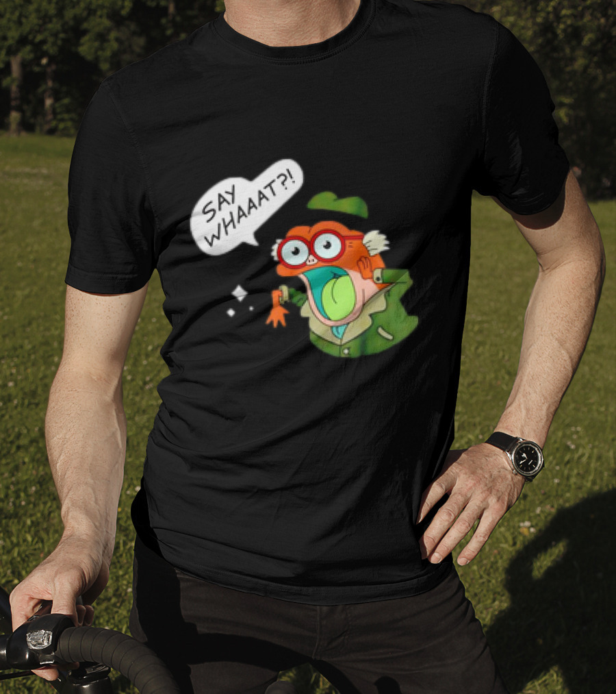 Hop Pop Plantar Amphibia Say Whaaaat Frog Cartoon Character Reaction T-Shirt