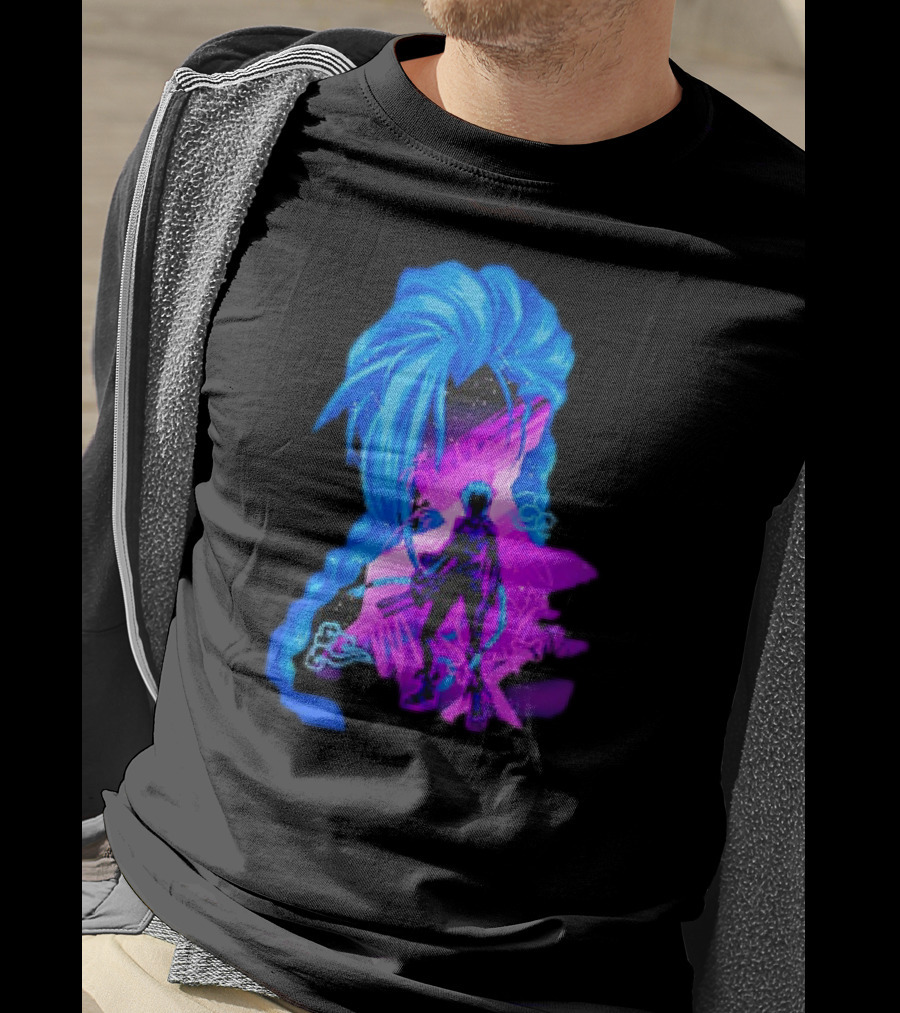 Jinx Arcane League Of Legends Iconic Silhouette With Blue Hair T-Shirt
