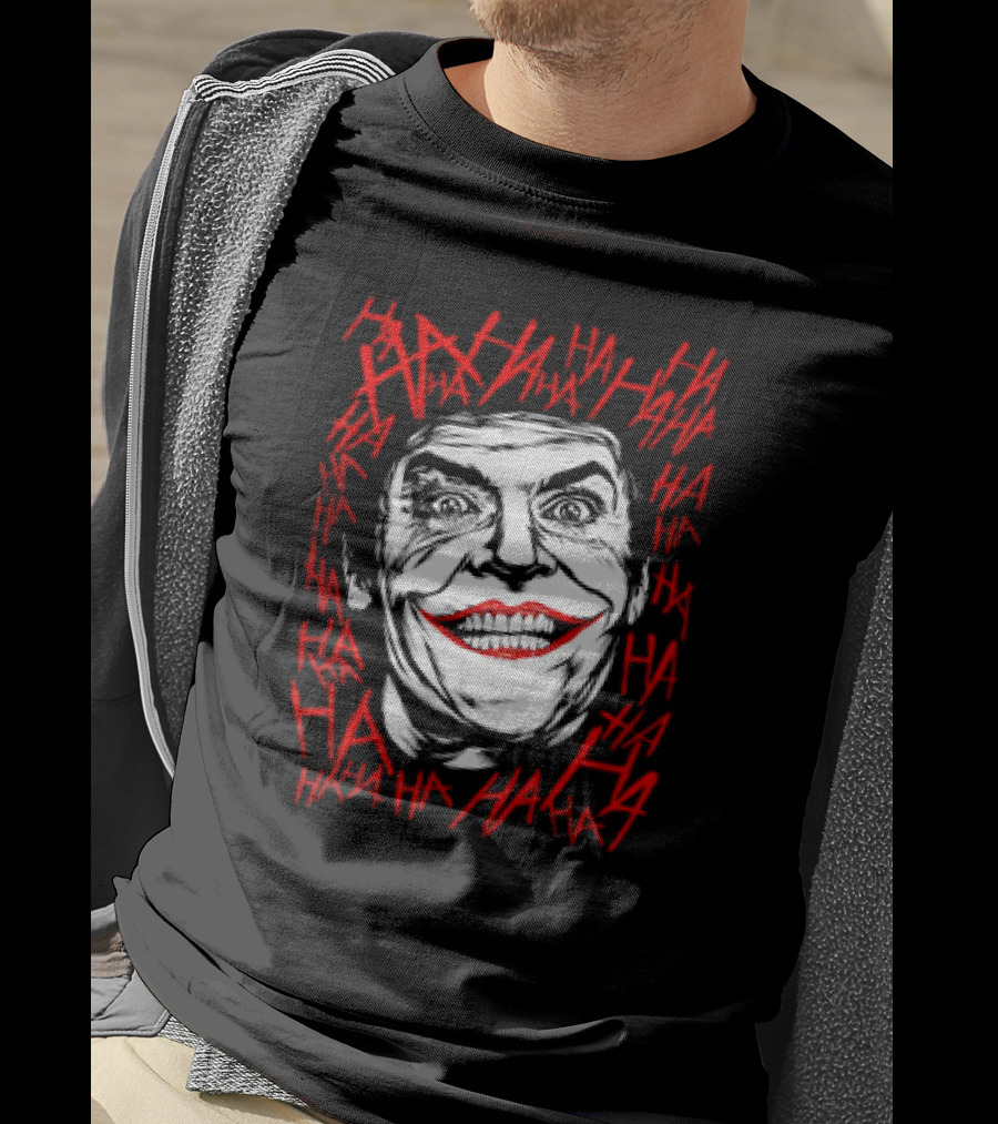 Joker Laughing Face Surrounded By Red HAHA Textured T-Shirt
