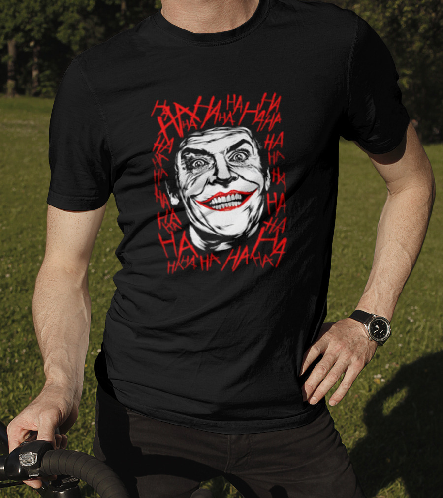 Joker Laughing Face Surrounded By Red HAHA Textured T-Shirt