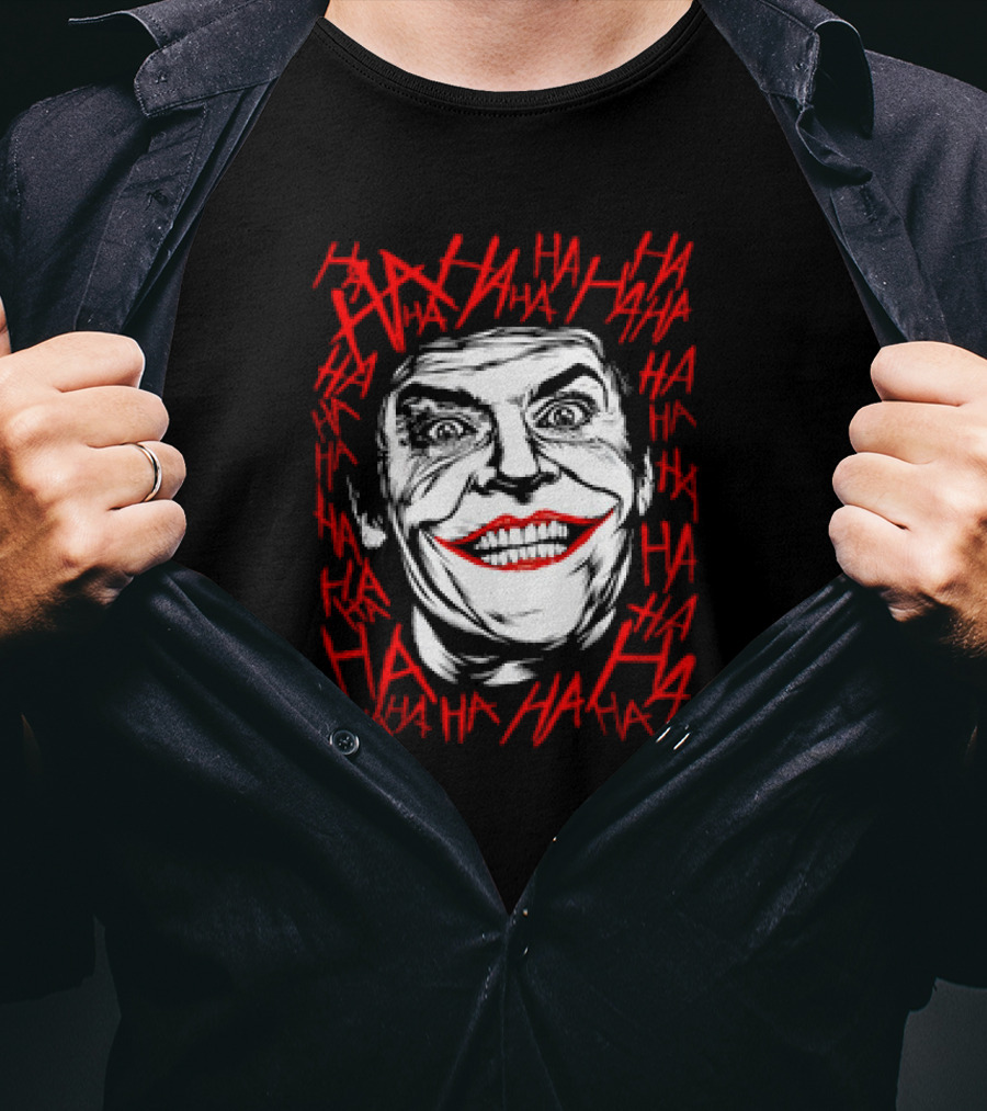 Joker Laughing Face Surrounded By Red HAHA Textured T-Shirt