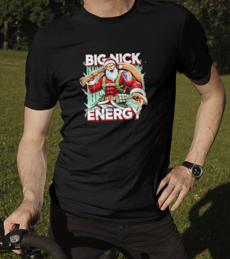 BIG NICK ENERGY Santa Warrior With Baseball Bat T-Shirt