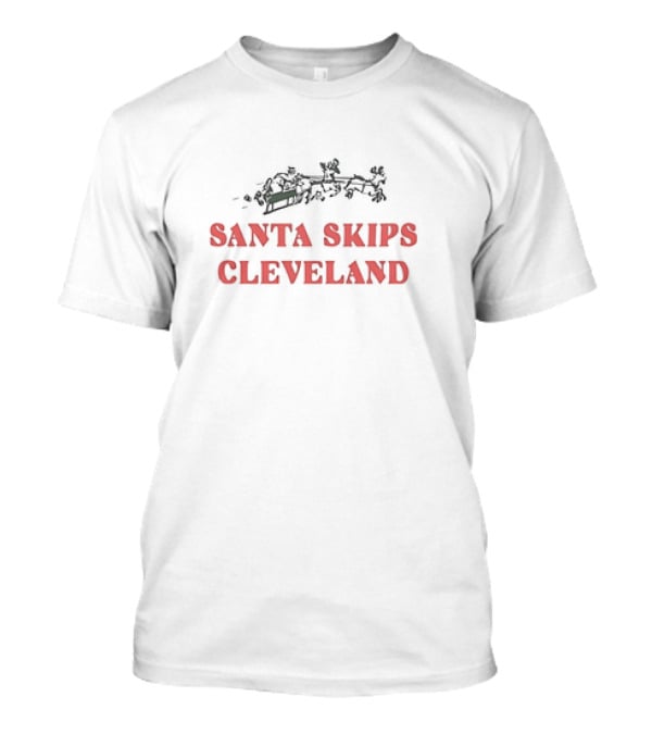 Santa Skips Cleveland Christmas Sleigh And Reindeer T-Shirt