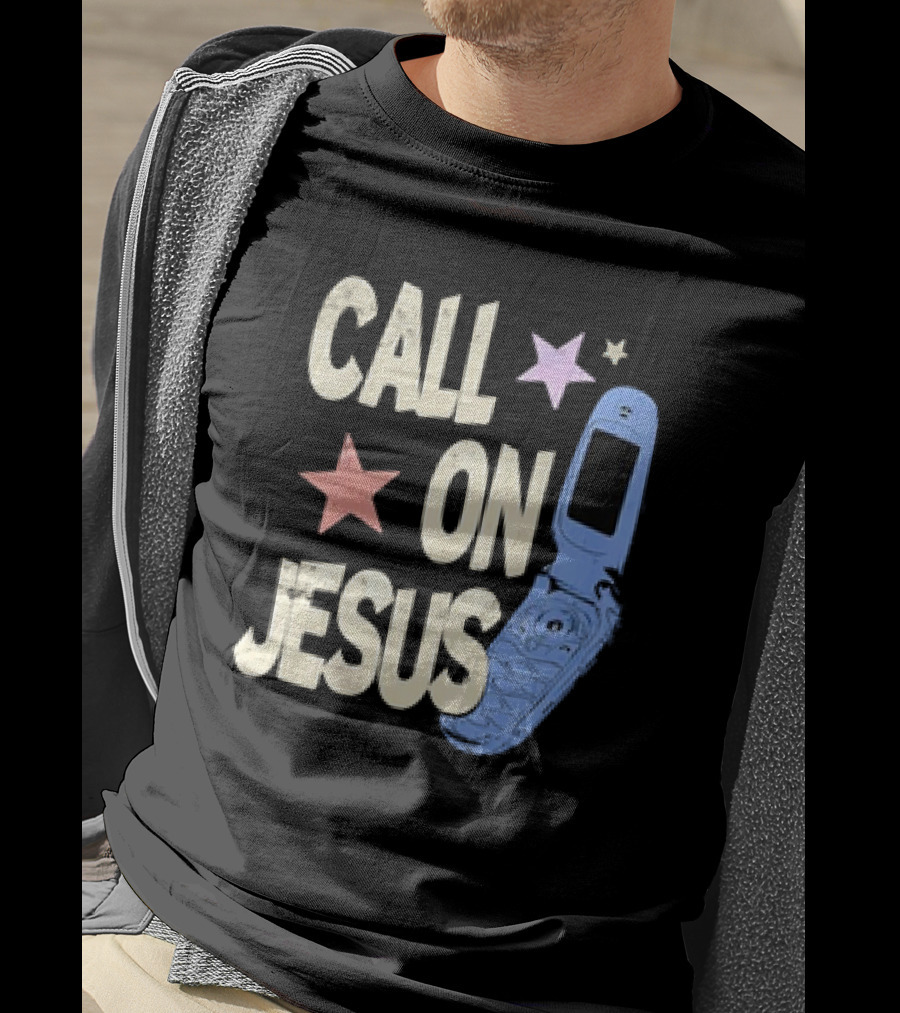 Call On Jesus Stars Vintage Flip Phone Retro Casual T-Shirt