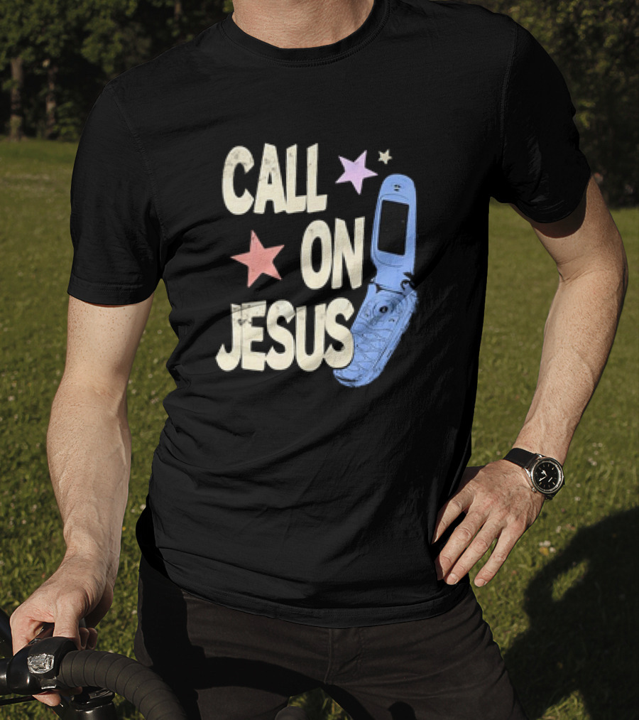 Call On Jesus Stars Vintage Flip Phone Retro Casual T-Shirt