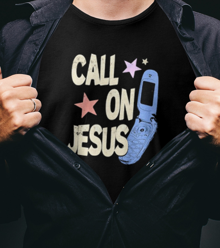 Call On Jesus Stars Vintage Flip Phone Retro Casual T-Shirt
