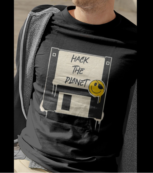 Hack The Planet Floppy Disk Smiley Face T-Shirt