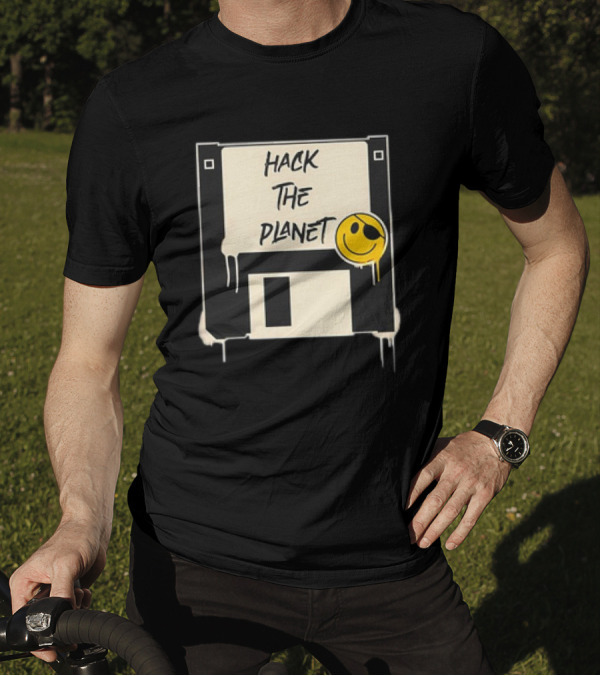 Hack The Planet Floppy Disk Smiley Face T-Shirt