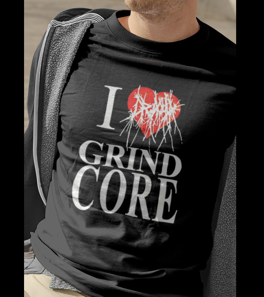 I Love Grind Core Heart Symbol With Band Logo T-Shirt