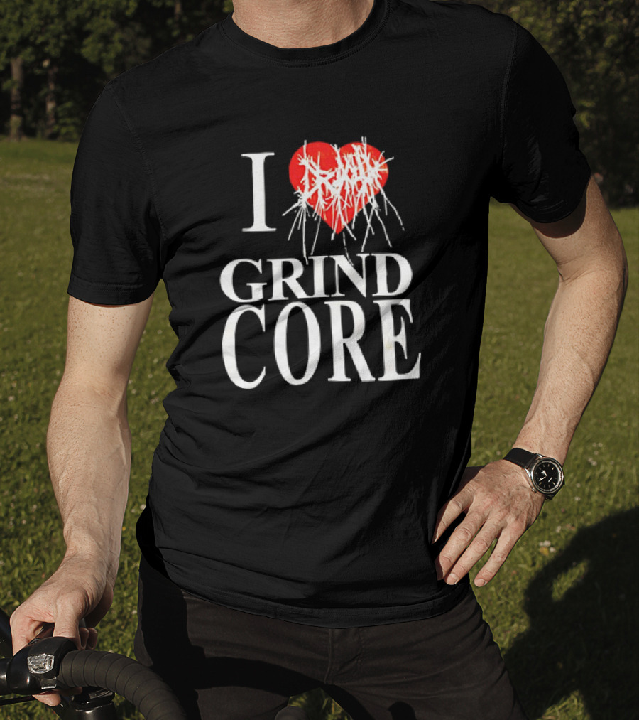 I Love Grind Core Heart Symbol With Band Logo T-Shirt