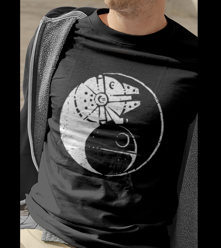 Millennium Falcon And Death Star Yin Yang Balancing The Force T-Shirt