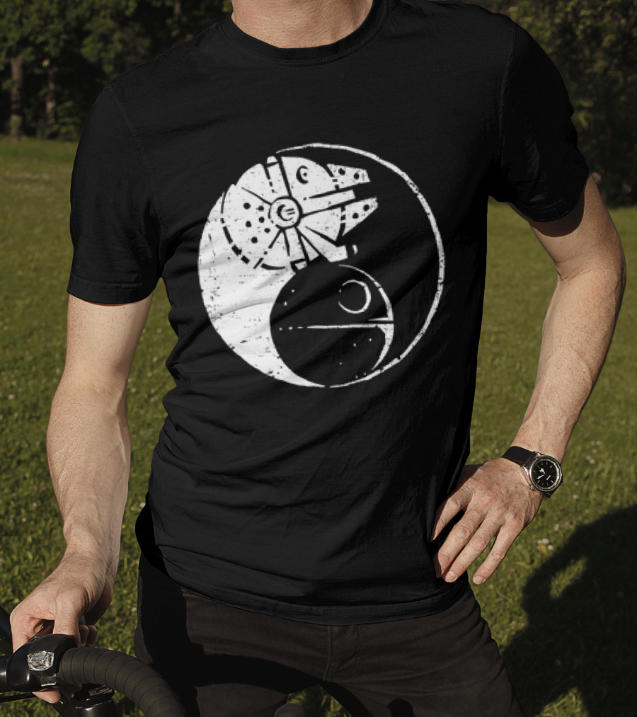 Millennium Falcon And Death Star Yin Yang Balancing The Force T-Shirt