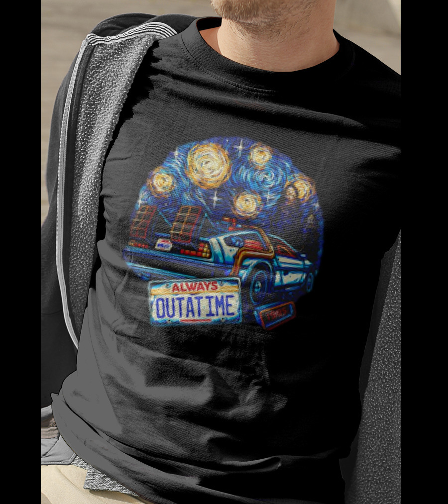 Back To The Future Always Outatime DeLorean Starry Night Scene T-Shirt
