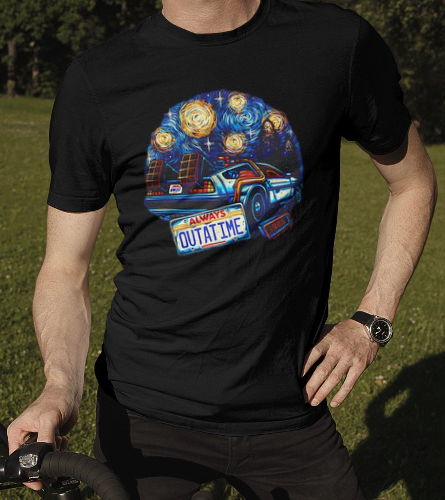 Back To The Future Always Outatime DeLorean Starry Night Scene T-Shirt