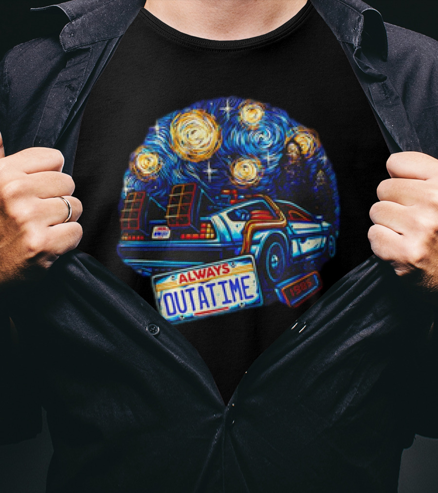 Back To The Future Always Outatime DeLorean Starry Night Scene T-Shirt